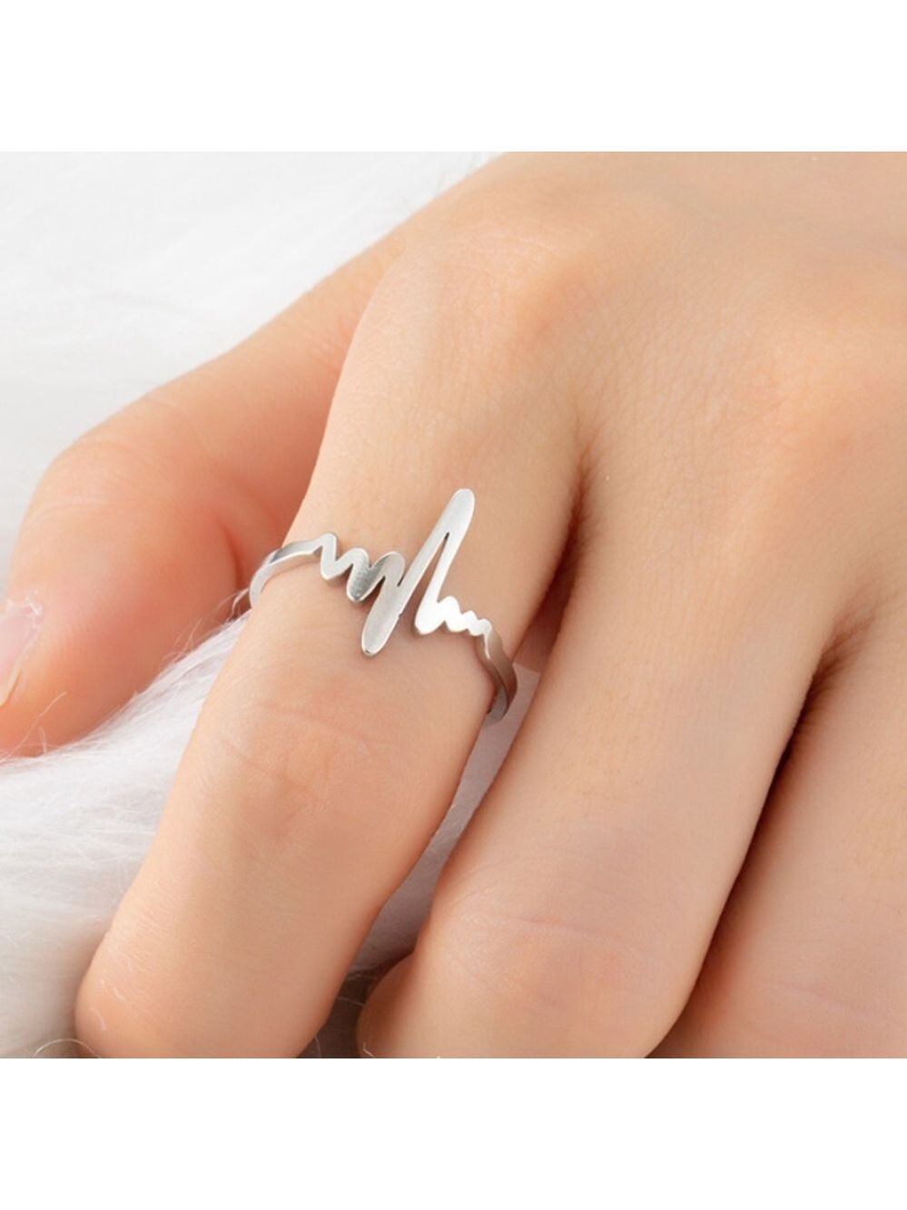 Heartbeat heart rate boutique adjustable titanium stainless steel ring NWT